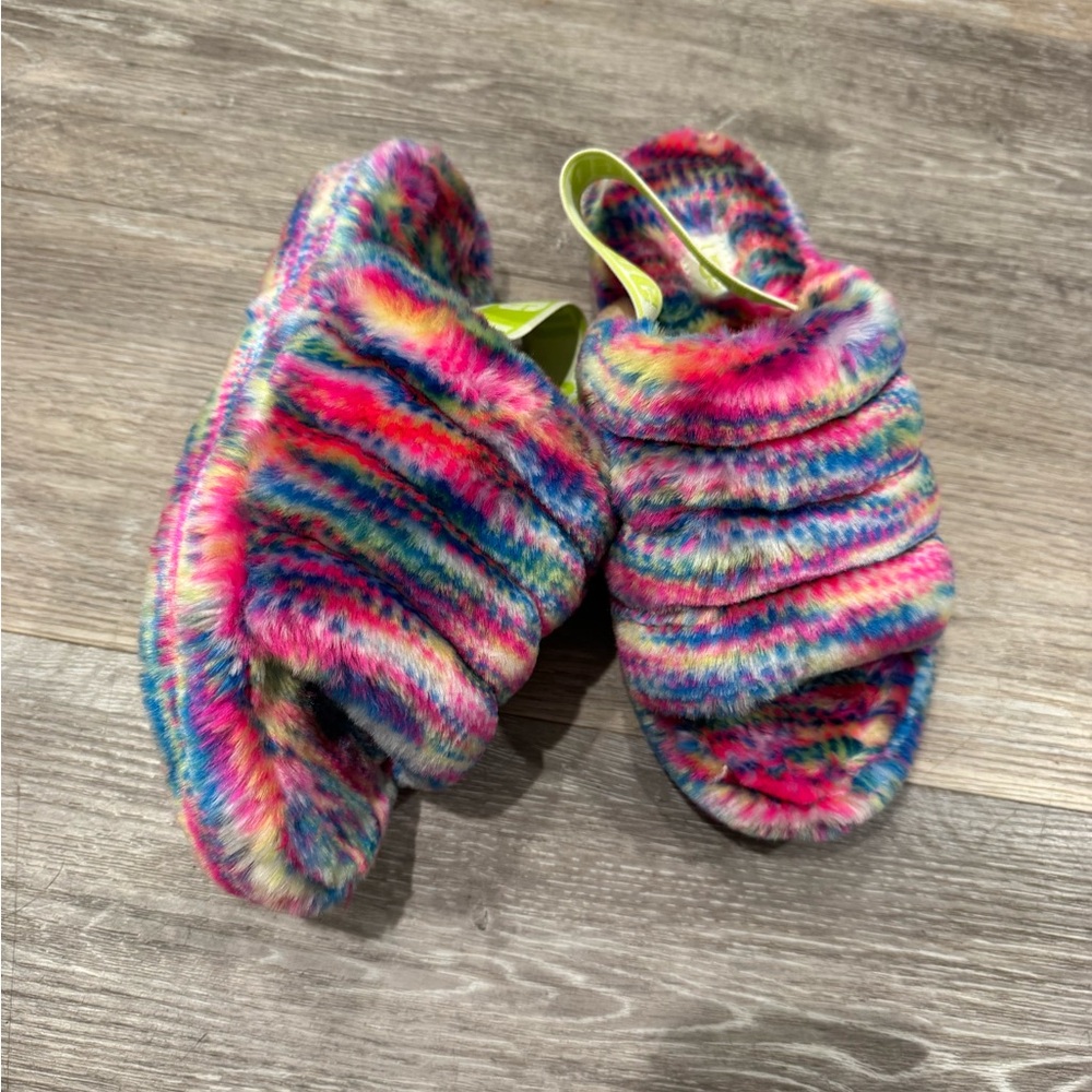 UGG Fluff Yeah Pixelate multicolored faux fur slippers size 7